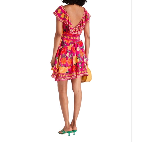 FARM Rio Pink and Orange Floral Mini Dress Size L Flowy - Picture 6 of 10